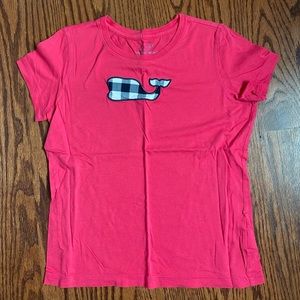 Vineyard Vines Girl’s T-shirt- pink color with gingham whale, size M (10-12)